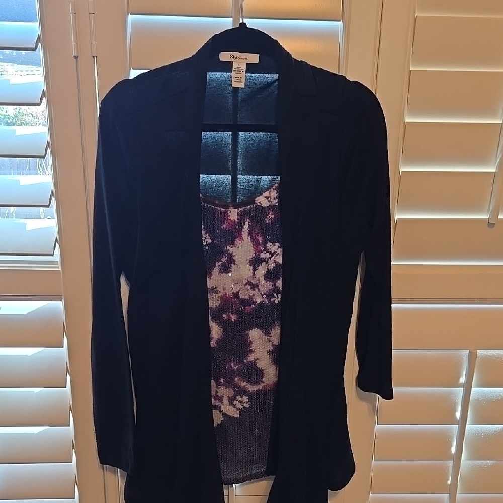 Black Women's Sweater, Sequined Undertop, L